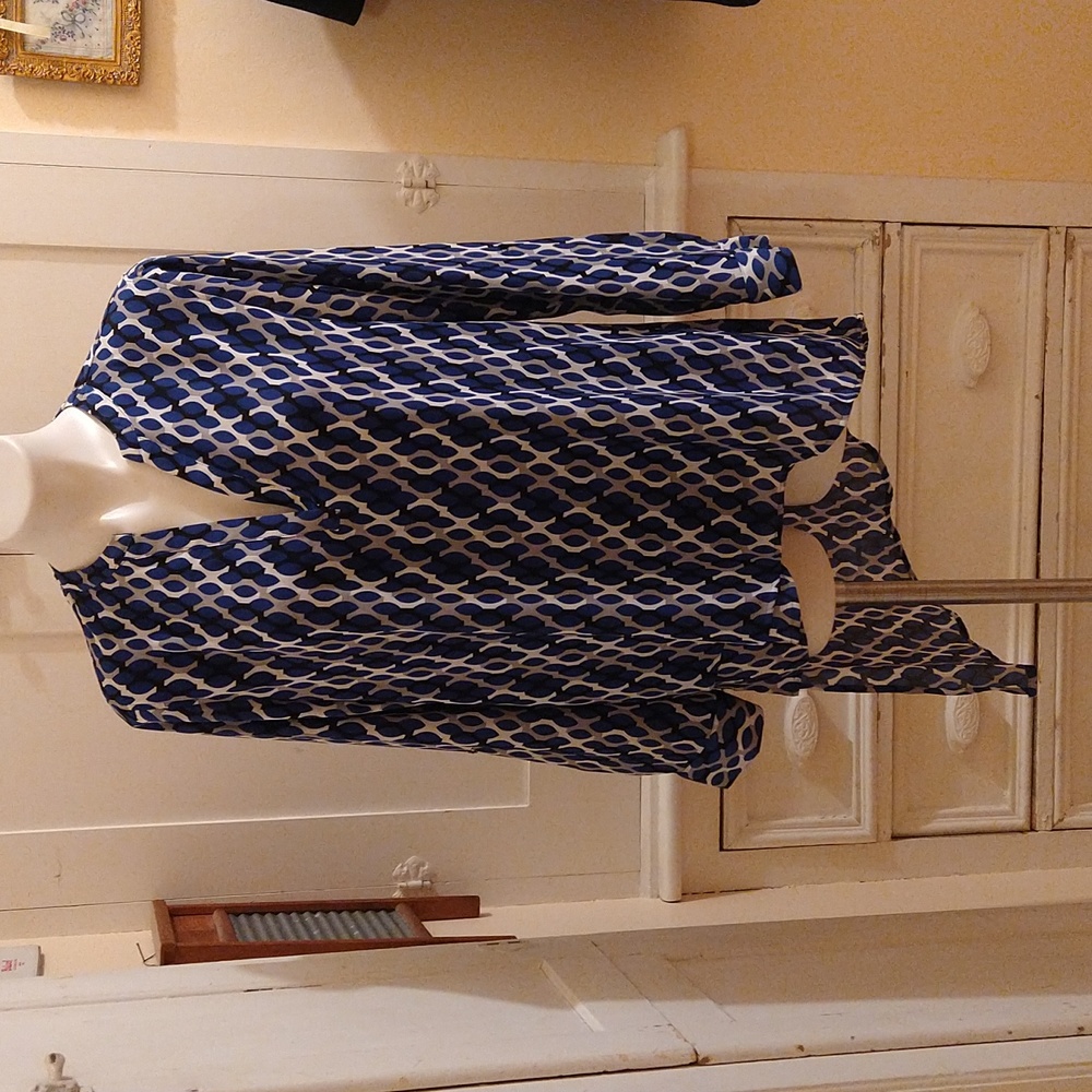 Roz & Ali blue, black and gray tunic top Sz L 🎁